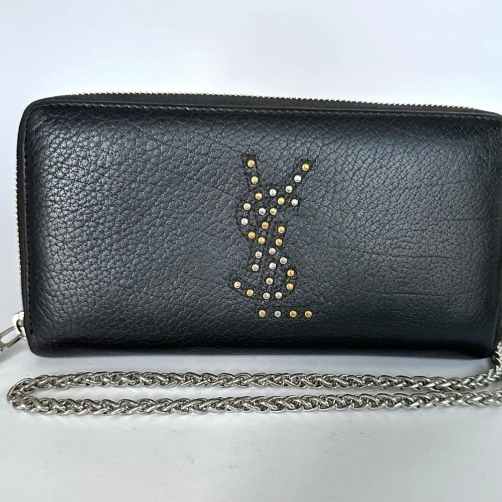 Authentic Pre-Loved Yves Saint Laurent Black Wallet with Gold And Silver Accents